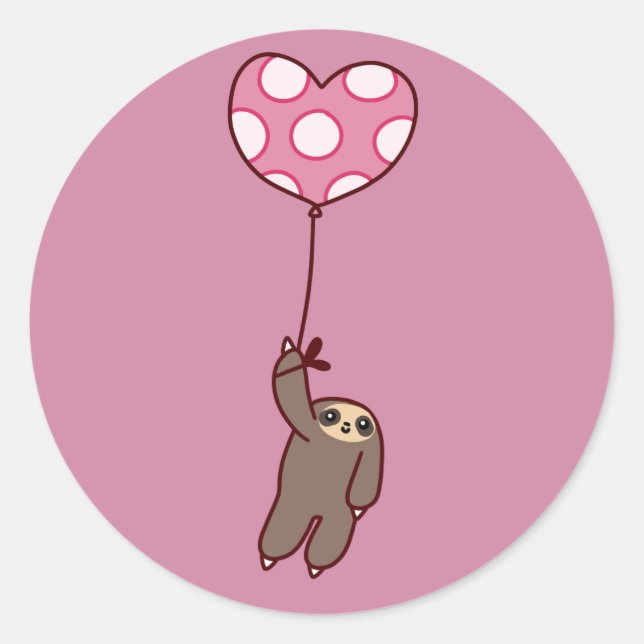 Pegatina Redonda Sloth Heart Balloon (Anverso)
