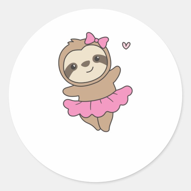 Pegatina Redonda Sloth is Dancing Ballet Cute Slots está Bailando (Anverso)