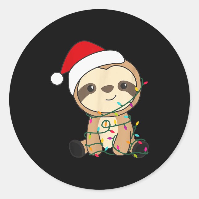 Pegatina Redonda Sloth Merry Christmas Winter Sloths Christmas  (Anverso)