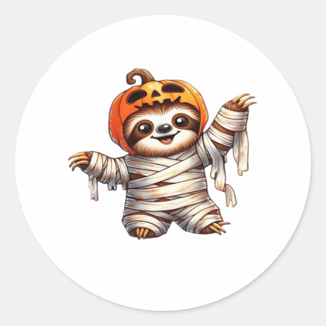 Pegatina Redonda Sloth Mummy Halloween Classic T-Shirt (Anverso)