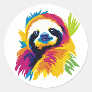 Pegatina Redonda Sloth Portrait Illustration Watercolour Painting