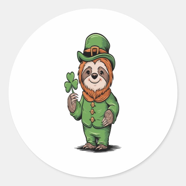 Pegatina Redonda Sloth St Patrick's Day Irish Lucky (Anverso)