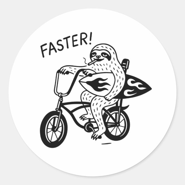 Pegatina Redonda Sloth Surf Lowrider Funny Sticker (Anverso)