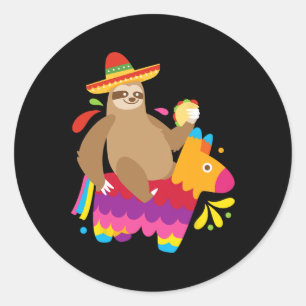 Pegatina Redonda Sloth Taco Pinata Cute Mexican Fiesta Fiesta Anima