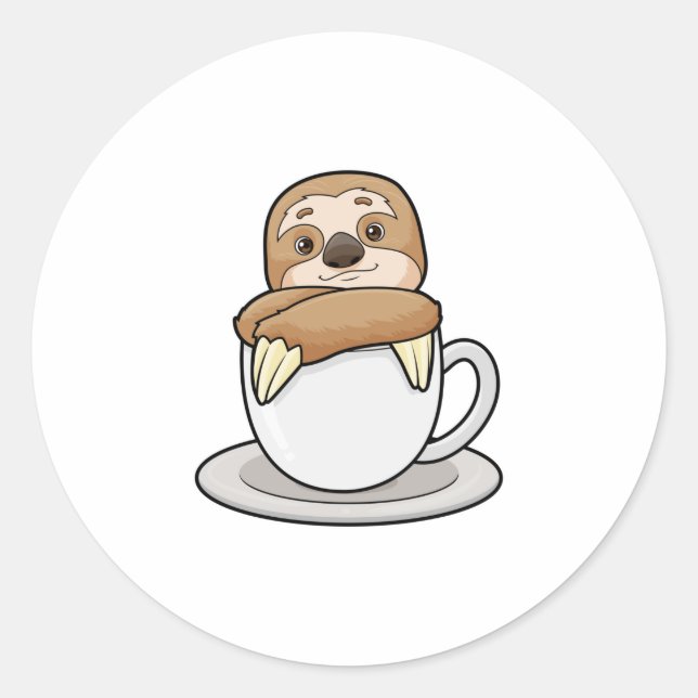 Pegatina Redonda Sloth with Cup (Anverso)