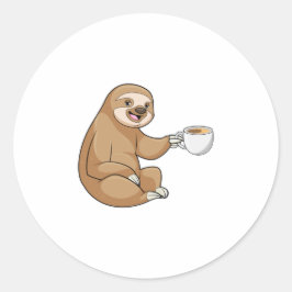 Pegatina Redonda Sloth with Cup
