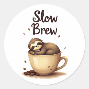Pegatina Redonda Slow Brew Coffee Sloth