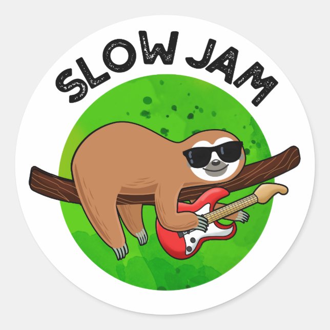 Pegatina Redonda Slow Jam Funny Music Animal Pun (Anverso)