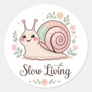 Pegatina Redonda Slow Living   Caracol Pastel Floral 