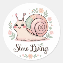 Pegatina Redonda Slow Living | Pastel Snail Floral