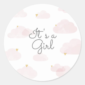 Pegatina Redonda Sluitzegel it's a girl roze wolken ronde sticker