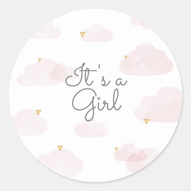 Pegatina Redonda Sluitzegel it's a girl roze wolken ronde sticker (Anverso)
