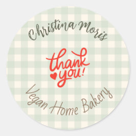Pegatina Redonda Small Vegan Home Bakery Thank You Pattern