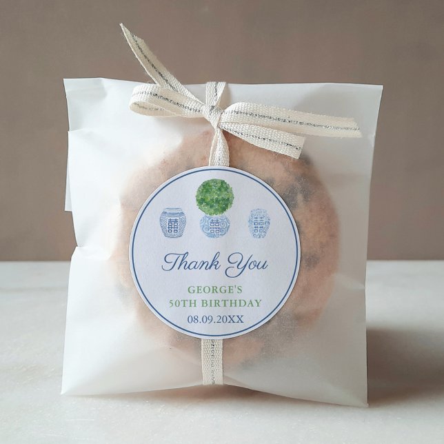 Pegatina Redonda Smart Boxwood Ginger Jar Favor de cumpleaños para  (Boxwood Ginger Jar Adult Birthday Party Thank You Favor Sticker)