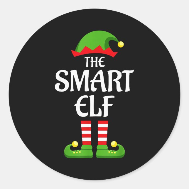 Pegatina Redonda Smart Elf Family Matching Group Christmas  (Anverso)