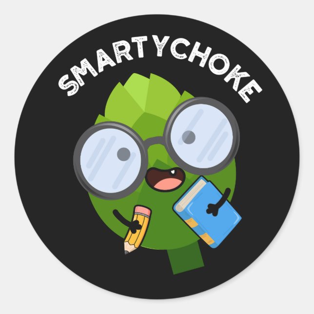 Pegatina Redonda Smartychoke Funny Artichoke Pun Dark BG (Anverso)