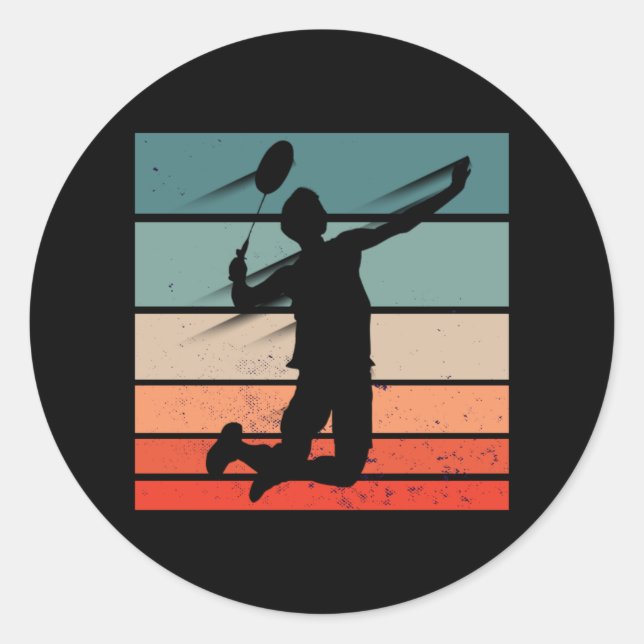 Pegatina Redonda Smash de salto del jugador de Badminton (Anverso)