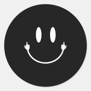 Pegatina Redonda Smile Face Middle Finger Hand Funny Sarcasm Meme S