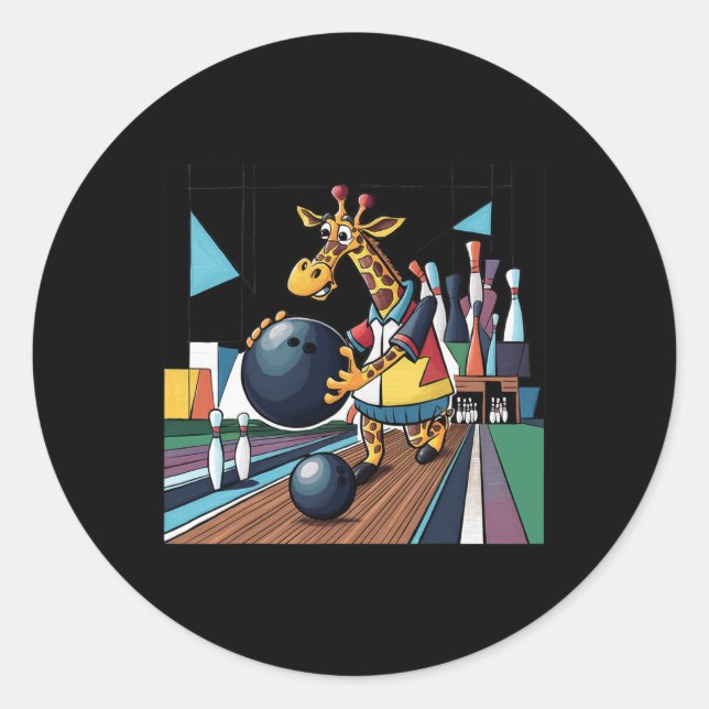 Pegatina Redonda Smilefuntete Funny Giraffe Bowling Personalizado D (Anverso)