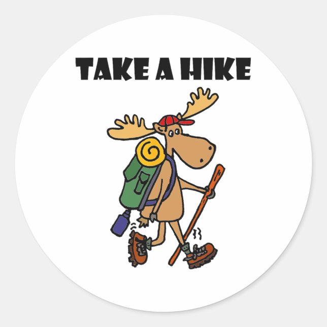 Pegatina Redonda Smileteessports Funny Take A Hike Moose Hiking  (Anverso)