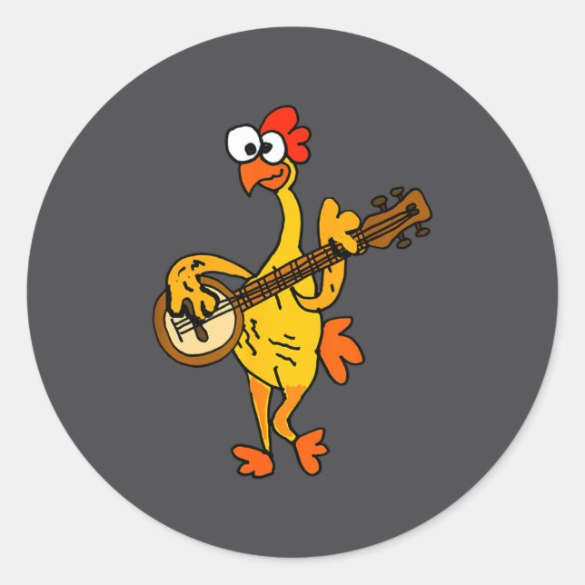 Pegatina Redonda Smileteestank Funny Rubber Chicken Playing Banjo C (Anverso)