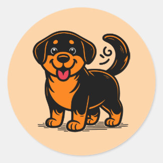 Pegatina Redonda Smiley Rottweiler Pup – Cute Cartoon