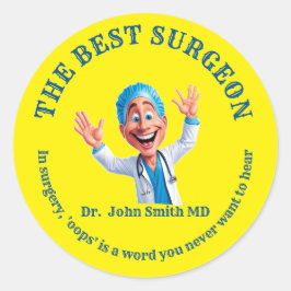 Pegatina Redonda Smiling Cartoon Surgeon Design Medical Gift Idea