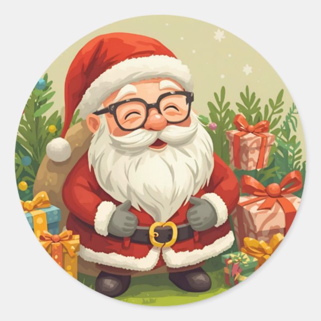 Pegatina Redonda Smiling Santa Festive Sticker (Anverso)