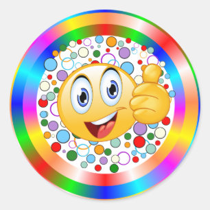 Pegatina Redonda Smiling Thumbs up Emoji and Rainbow Circles Classi