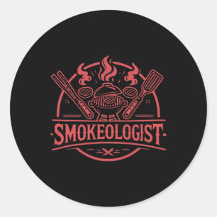 Pegatina Redonda Smokeólogo Bbq Smoker Meat Smoat Tools Grillin