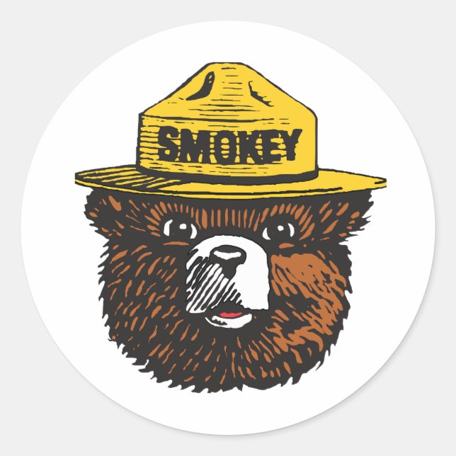 Pegatina Redonda Smokey stickeer for campers and hikers (Anverso)