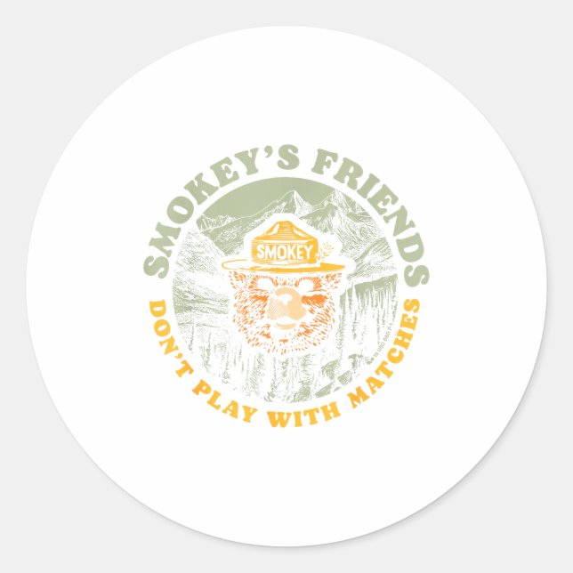 Pegatina Redonda Smokey's Friends Don't Play With Matches Retro Smo (Anverso)