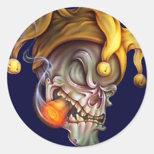 Pegatina Redonda Smoking Jester Skull