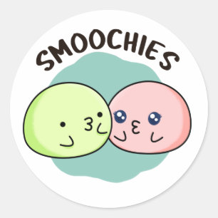 Pegatina Redonda Smoochies divertidos besando a Mochi Pun