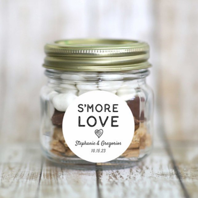 Pegatina Redonda S'more Love Heart Black White Rustic Boda (Subido por el creador)