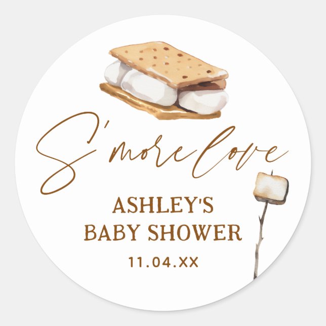 Pegatina Redonda S'more Love Smore baby Shower (Anverso)