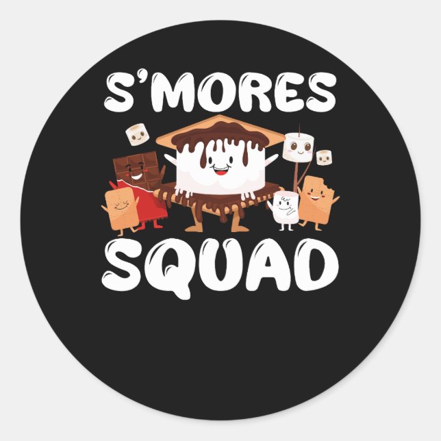 Pegatina Redonda S'mores Marshmallow Funny Smores Squad Camping Ca (Anverso)