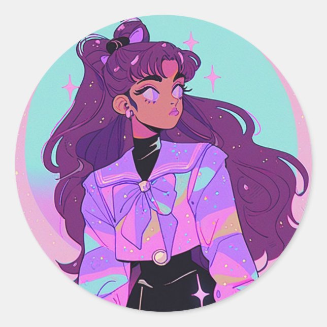 Pegatina Redonda Smug Anime Chica (Anverso)