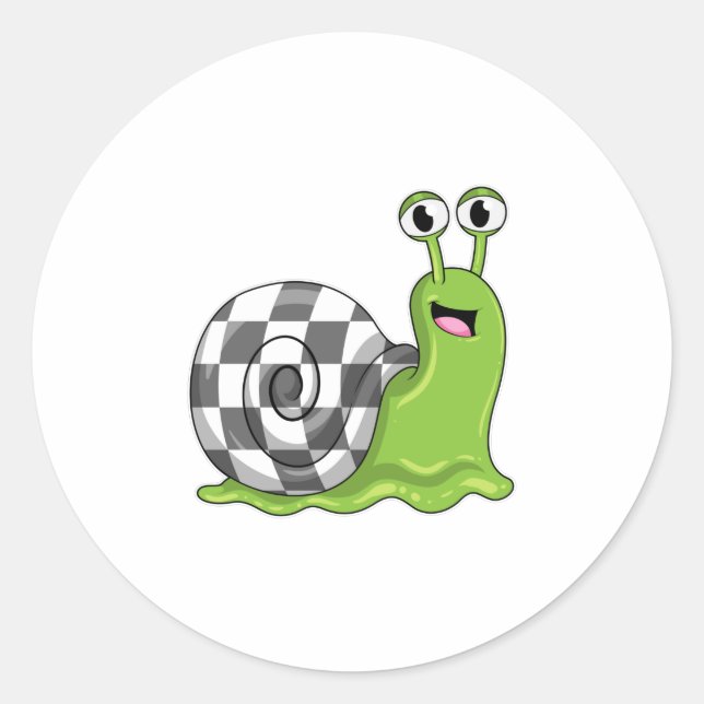 Pegatina Redonda Snail en ajedrez con tablero de ajedrez (Anverso)