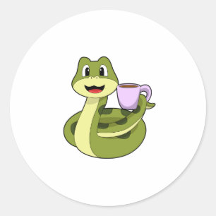 Pegatina Redonda Snake con copa de café
