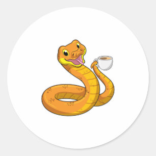 Pegatina Redonda Snake con copa de café