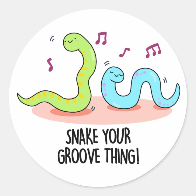 Pegatina Redonda Snake Your Groove Thing Funny Disco Pun (Anverso)