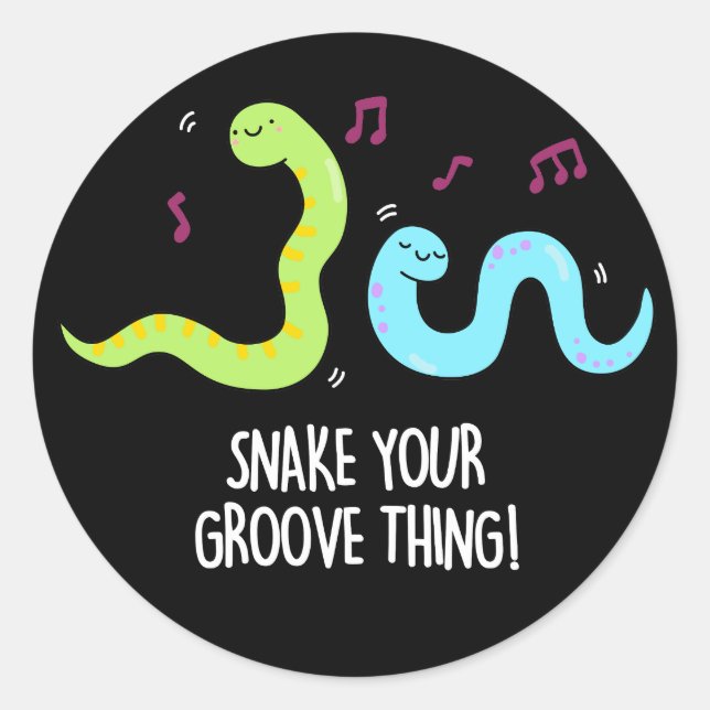 Pegatina Redonda Snake Your Groove Thing Funny Disco Pun Dark BG (Anverso)
