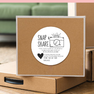 Pegatina Redonda Snap and Share Camera Heart Social Media Business