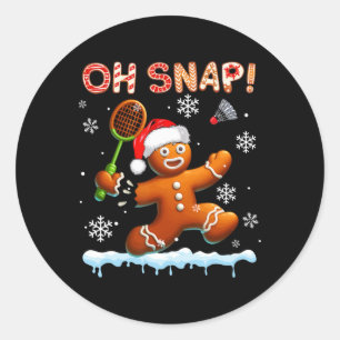 Pegatina Redonda Snap Chrismas Gingerbread Broken Jugando Badminton