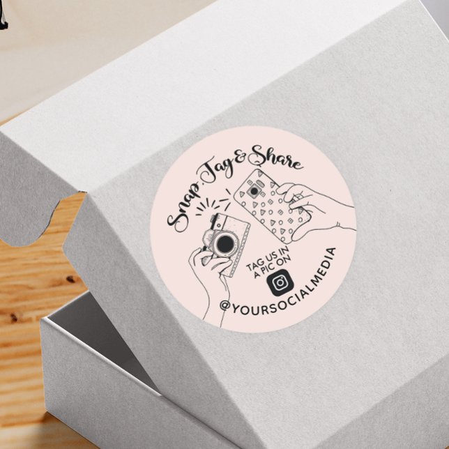 Pegatina Redonda Snap, Tag, Share Instagram Social Media Classic Ro (Subido por el creador)