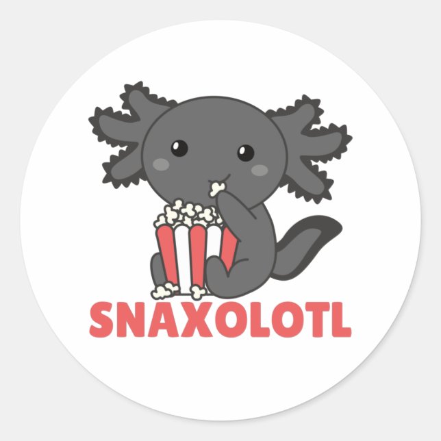 Pegatina Redonda Snaxolotl Axolotl Ama A Los Animales Dulces Popcor (Anverso)