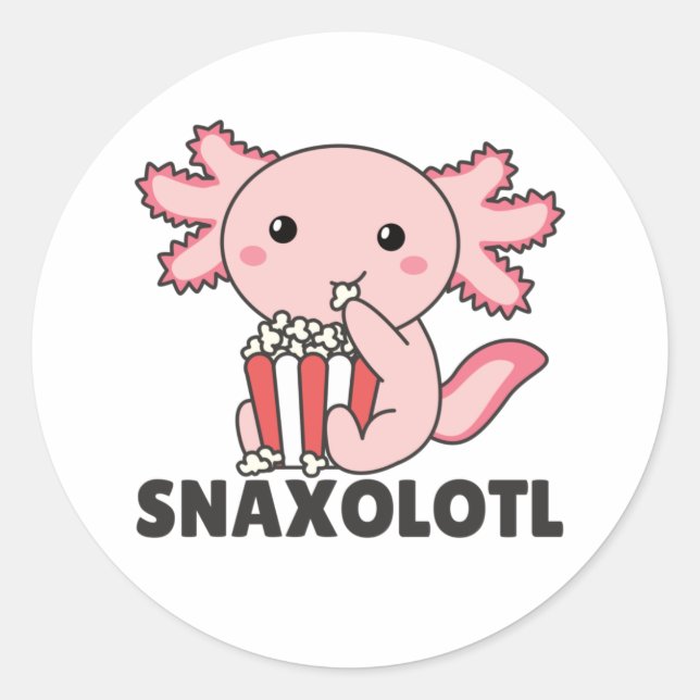 Pegatina Redonda Snaxolotl Axolotl Ama A Los Animales Dulces Popcor (Anverso)