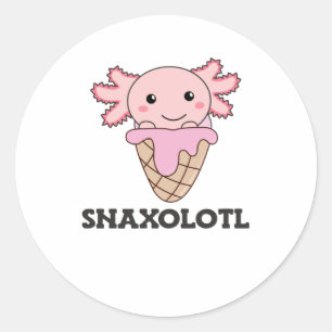 Pegatina Redonda Snaxolotl Axolotl Fresas Amantes del Hielo Dulce