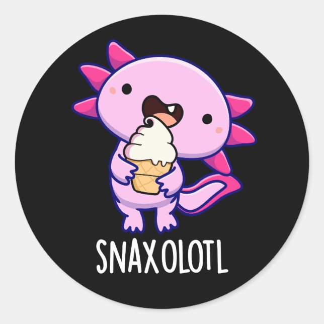 Pegatina Redonda Snaxolotl Funny Axolotl Pun Dark BG (Anverso)